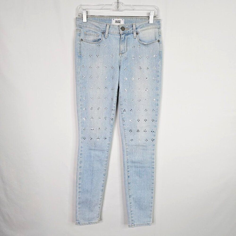 PAIGE Verdugo Jeans size 26 NAOMI CRYSTAL EMBELLISHED LIGHT WASH Ultra Skinny - Picture 3 of 12